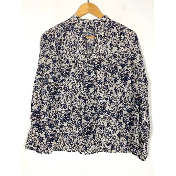 Apiece Apart Potpourri Sez Blouse Floral Pintucked Peasant Top 100% Silk Navy 6 - Picture 3 of 6